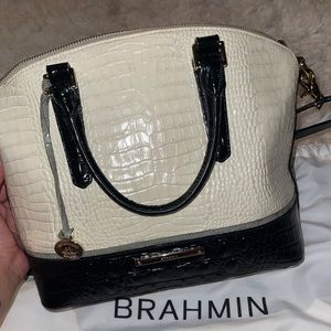 BRAHMIN DUXBURY SATCHEL ivory tri texture